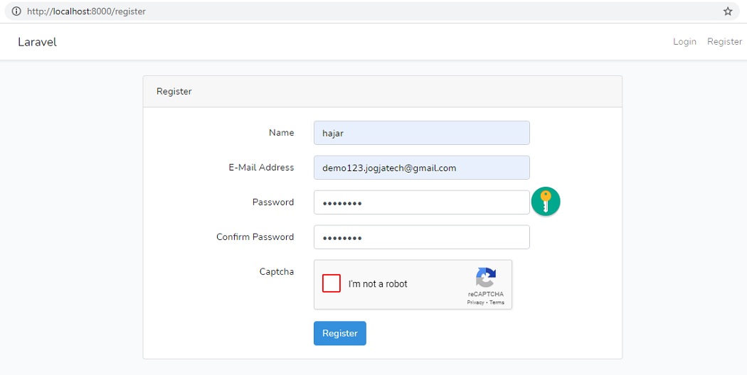 Laravel Form Register with Google reCAPTCHA