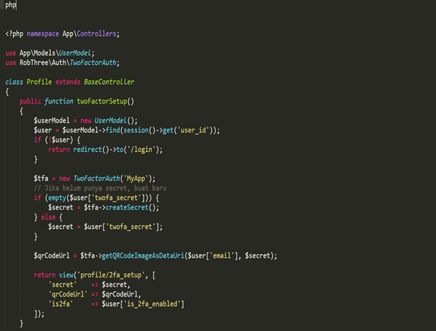 Konfigurasi Controllers 2FA Codeigniter 4