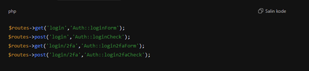 Konfigurasi Route Login 2FA Codeigniter 4 Jogjatech dot com