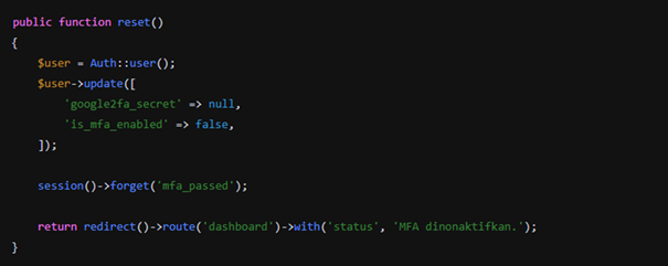 Controller MFAController Reset MFA