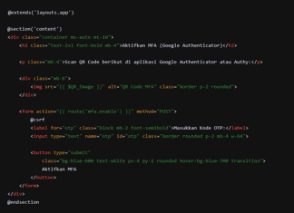 Proses Implementasi Multi-Factor Authentication (MFA) di Laravel MFA View QR Code