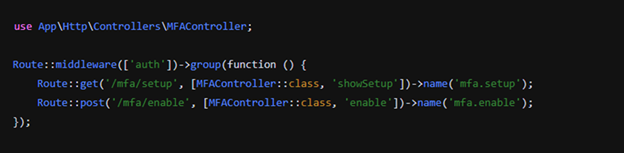 Setup MFA Modifikasi Routes Web