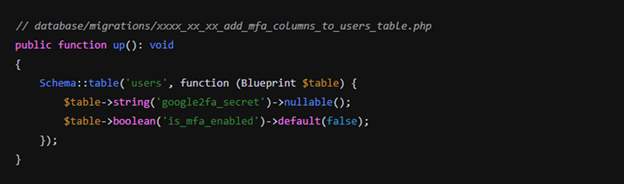 Update File Migration MFA di Laravel