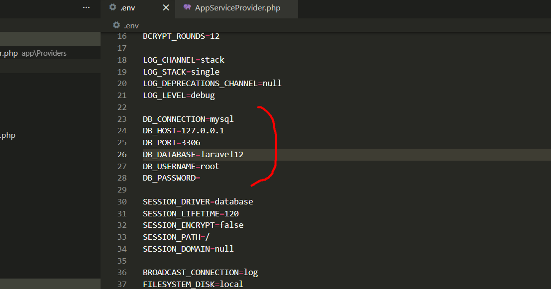 Konfigurasi Database melalui file env