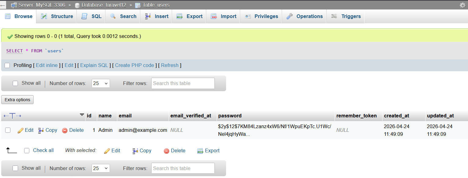 Laravel 12 Record hasil Seeder
