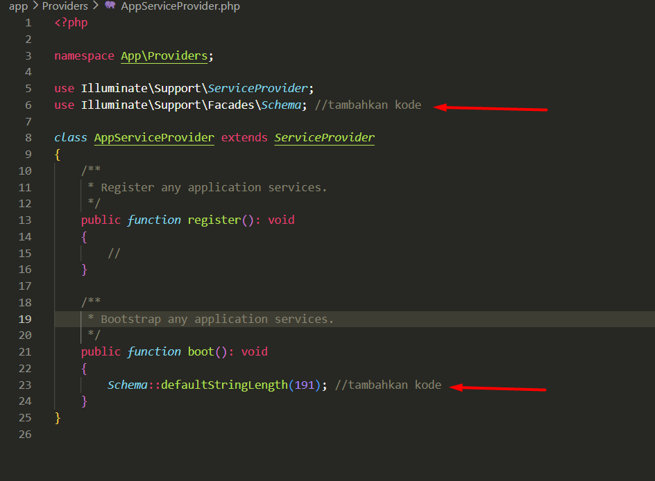 Laravel menangani error migrate
