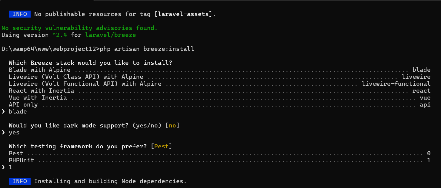 Laravel Breeze proses installation